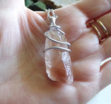 Strawberry Calcite Natural Crystal Wire Wrapped Pendant Necklace