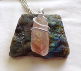 Strawberry Calcite Natural Crystal Wire Wrapped Pendant Necklace