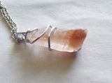 Strawberry Calcite Natural Crystal Wire Wrapped Pendant Necklace