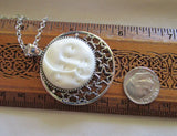 Sun and Moon Face Natural Carved Bone Pendant Necklace