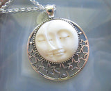 Sun and Moon Face Natural Carved Bone Pendant Necklace