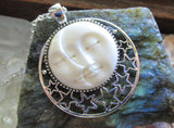 Sun and Moon Face Natural Carved Bone Pendant Necklace