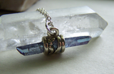 Indigo Aura Raw Quartz Crystal Pendant