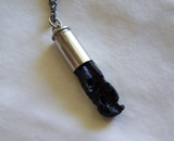 Natural Black Tektite Stone Silver Bullet Jewelry Pendant Necklace