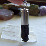 Natural Black Tektite Stone Silver Bullet Jewelry Pendant Necklace