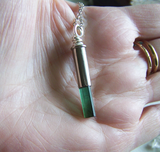 Green Tourmaline Gemstone Silver Bullet Pendant Necklace