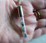 Tourmaline Gemstones Glass Cylinder Silver Bullet Jewelry Pendant