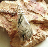 Natural Green Tourmaline Quartz Crystal Pendant Necklace