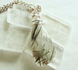 Natural Green Tourmaline Quartz Crystal Pendant Necklace