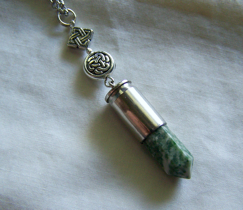 Natural Tree Agate Celtic Silver Bullet Jewelry Pendant