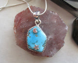 Sleeping Beauty Turquoise Gemstone Sterling Silver Moon and Star Pendant Necklace