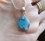 Sleeping Beauty Turquoise Gemstone Sterling Silver Moon and Star Pendant Necklace