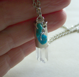 Quartz Crystal and Turquoise Silver Bullet Jewelry Pendant