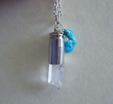 Quartz Crystal and Turquoise Silver Bullet Jewelry Pendant