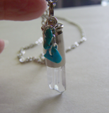 Quartz Crystal and Turquoise Silver Bullet Jewelry Pendant