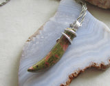 Unakite Natural Carved Stone Horn Wire Wrapped Pendant Necklace