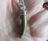 Unakite Natural Carved Stone Horn Wire Wrapped Pendant Necklace