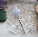 Silver Unicorn Horn Blue Lace Agate Star Pendant Necklace