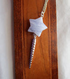 Silver Unicorn Horn Blue Lace Agate Star Pendant Necklace