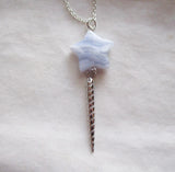 Silver Unicorn Horn Blue Lace Agate Star Pendant Necklace