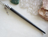 Natural Black Carved Horn Lightning Star Wand Pendant Necklace