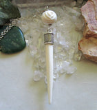 Natural White Bone Point Carved Rose Bead Pendant Necklace