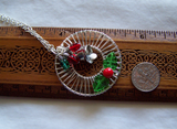 Silver Holly Christmas Lights Holiday Wreath Pendant