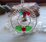 Silver Holly Christmas Lights Holiday Wreath Pendant